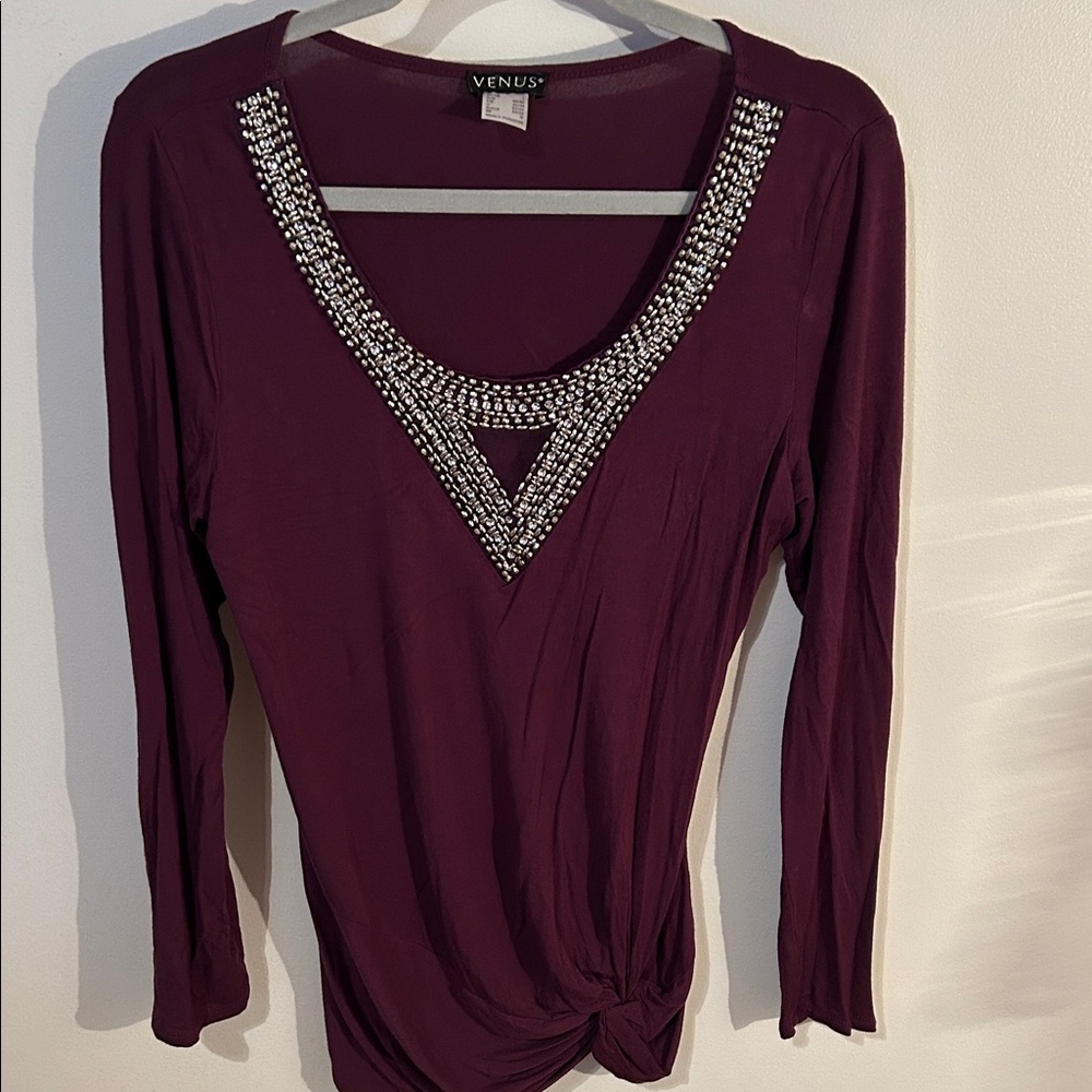 VENUS Women's Deep Purple Embellished Blouse